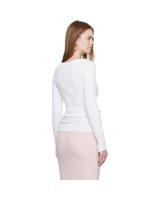 Balmain White Knit Buttons Sweater
