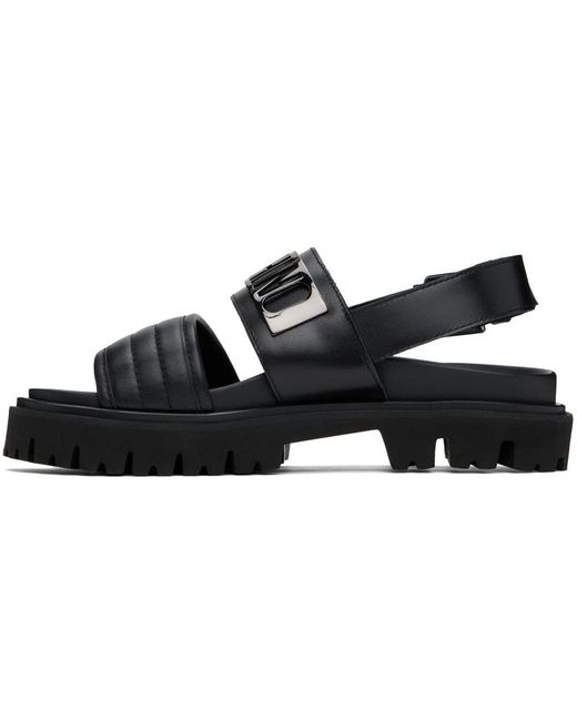 Moschino Black Maxi Logo Plate Calfskin Sandals for men