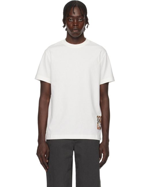 メンズ Burberry ホワイト チェック ラベル コットン Tシャツ Black