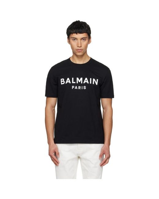 Balmain Black Paris' Print T-Shirt for men