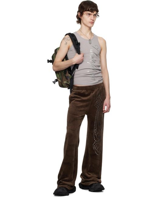 PRAYING Brown Velvet Flared Sweatpants for men