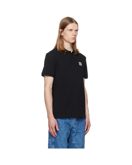 Balmain Black Embroidered Cotton Polo for men