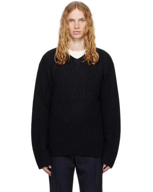 The Row Black Cashmere V-Neck Sweater for men