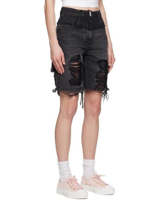 Givenchy Black Distressed Denim Shorts