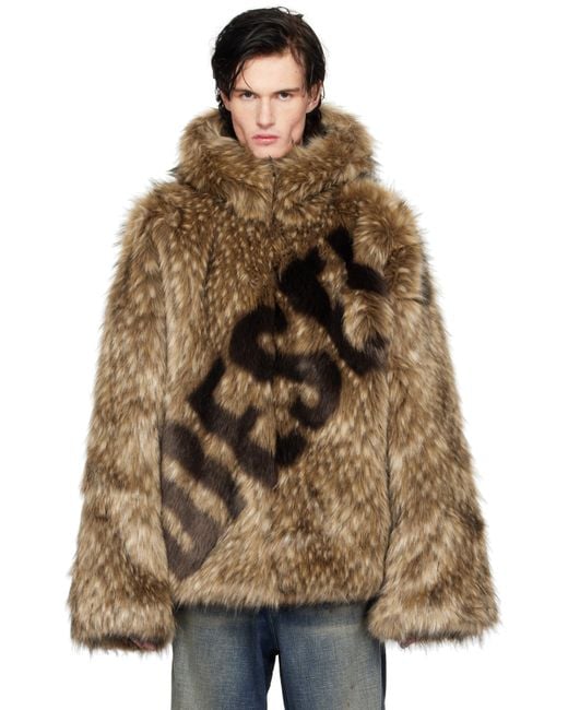 DIESEL Brown W-Mag Faux-Fur Coat for men
