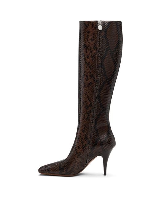Stella McCartney Black Square-Toe Snake Knee-High Stiletto Boots
