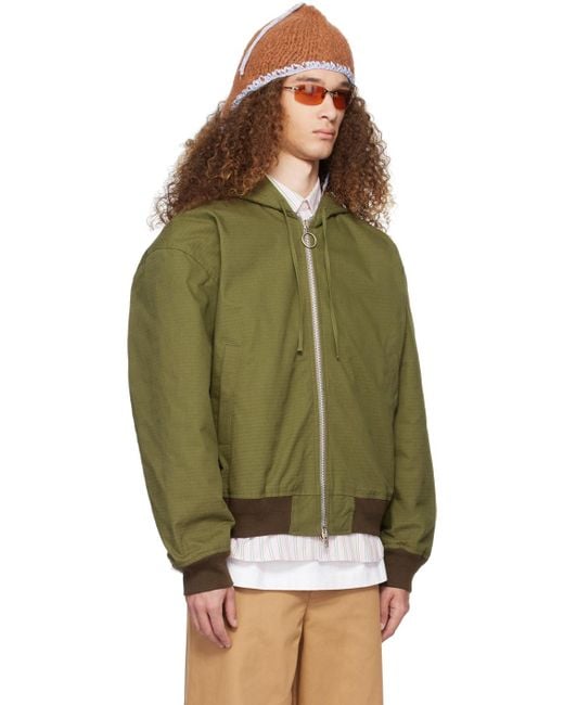 Acne Green Khaki Padded Bomber Jacket for men