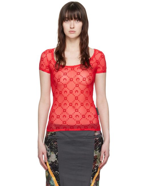 T-shirt rouge à motif moonogram - borderline MARINE SERRE en coloris Red