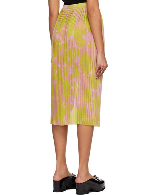 Dries Van Noten Yellow & Pink Pleated Midi Skirt