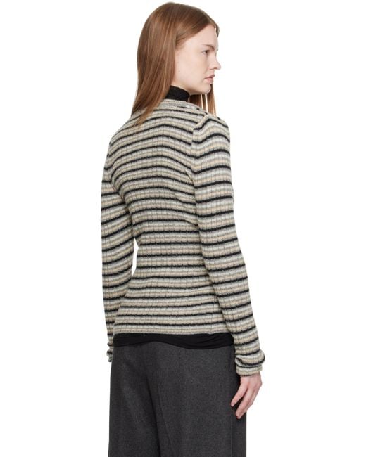 Auralee グレー シェットランドウール カシミヤ リブ クルーネック カーディガン Black