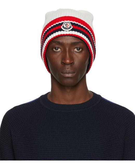Moncler Wool Off-white Knit Beanie for Men - Lyst