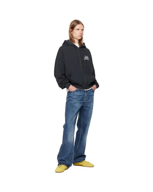 Palm Angels Black Palm Leaf Loose Zip Hoodie for men