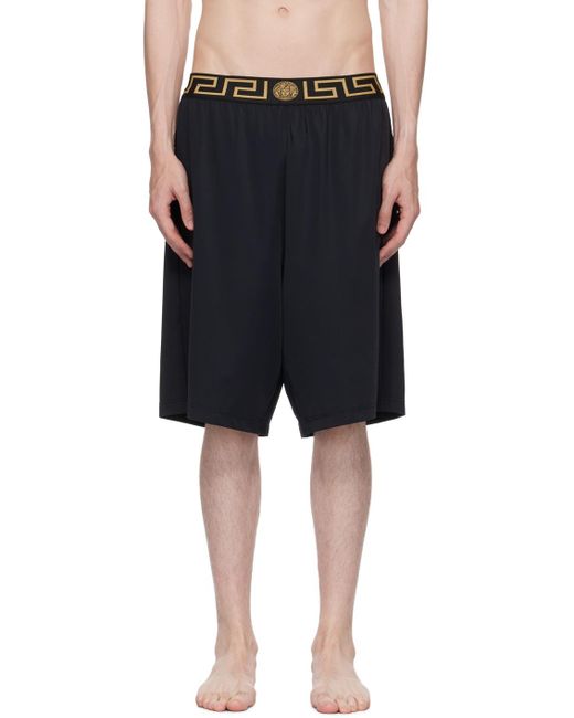 Versace Black Greca Long Swim Shorts for men