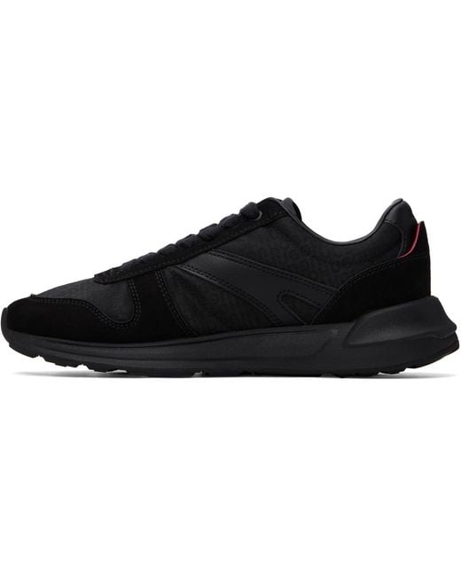 HUGO Black Faux-Suede Trim Monogram-Jacquard Sneakers for men
