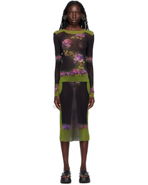 Jean Paul Gaultier Black 'The Fleurs Petit Grand' Midi Dress