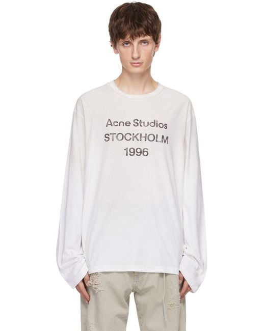 Acne White Distressed Long Sleeve T-shirt for men
