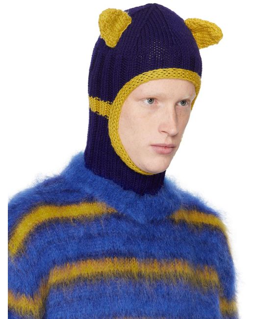 Passe-montagne bleu et jaune à appliqués à oreille Marni pour homme en coloris Blue