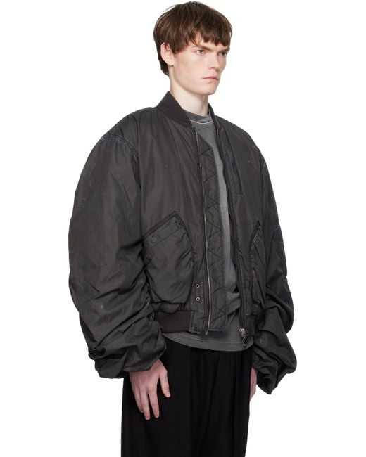 we11done Black Washed Nylon Bomber Jacket for men