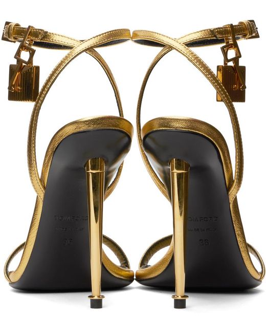 Tom Ford Metallic Padlock Pointy Naked Heeled Sandals