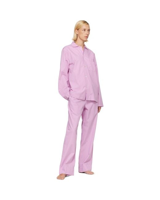 Tekla Purple Poplin Long-Sleeved Pyjama Shirt