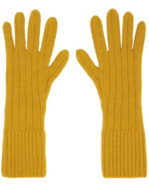 Dries Van Noten Yellow Ribbed Gloves for men