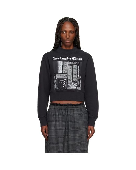 Palm Angels Black La Times Edition News Fitted Crew Sweatshirt