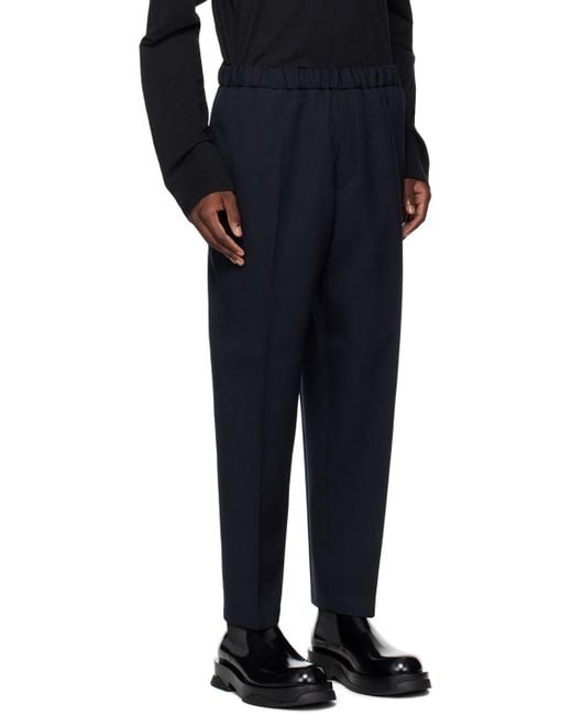メンズ Jil Sander ネイビー ドローストリング トラウザーズ Blue