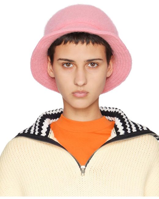 Marni Multicolor Pink Brushed Alpaca Bucket Hat