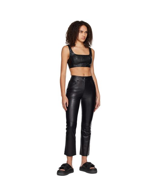 Staud Black Cropped Wells Faux-Leather Tank Top