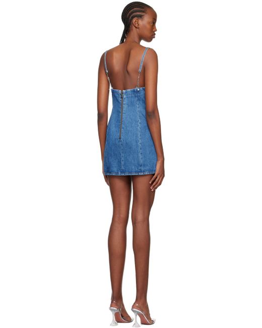 Robe courte bleue en denim à ornements en verre taillé Area en coloris Black