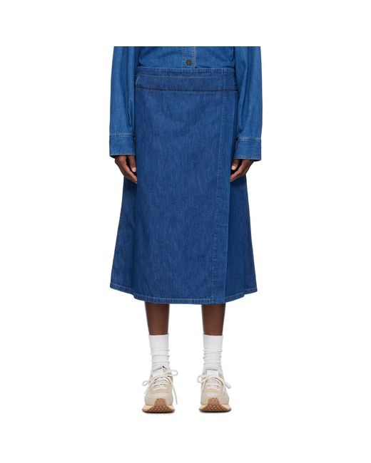 Studio Nicholson Blue Wrap Denim Midi Skirt