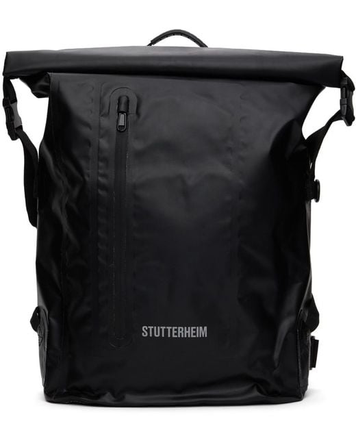 Stutterheim Black Rolltop Rain Backpack for men