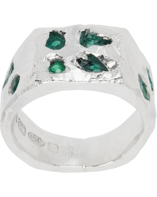 The Ouze Metallic Raw Emerald Scatter Signet Ring for men