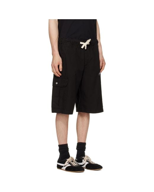 Palm Angels Black Curved Logo Loose Cargo Shorts for men