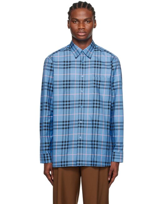 Burberry Blue Caxbridge Check-patterned Regular-fit Cotton-poplin Shirt for men