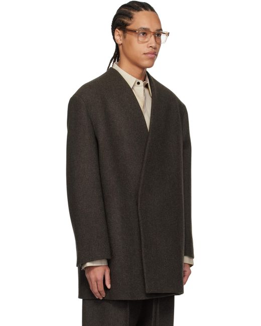 メンズ Fear Of God ブラウン ノーカラー コート Black