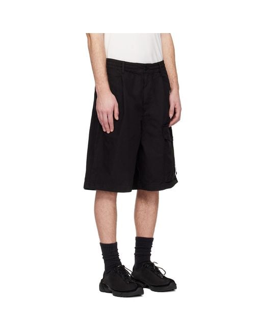 C P Company Black Micro-Reps Boxy Lens Shorts for men