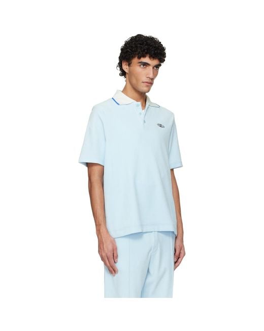 Casablanca Blue Velour Short Sleeve Polo for men