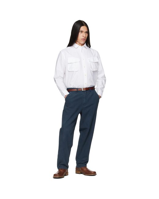 Barbour Blue Cotton Linen Relaxed Trousers for men