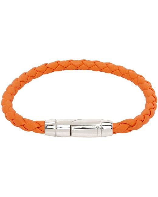 Bottega Veneta Black Orange Braid Leather Bracelet for men