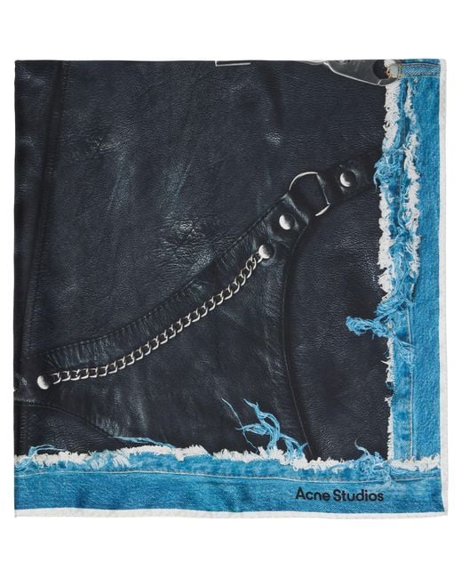 Acne Blue Printed Silk Scarf