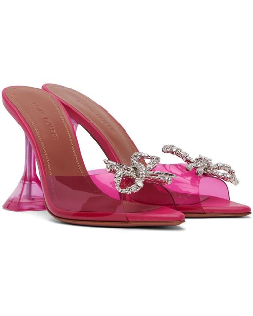 AMINA MUADDI Black Pink Rosie Glass Slipper Heeled Sandals