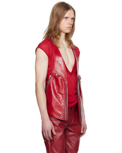 Rick Owens Red Bauhaus Leather Vest for men