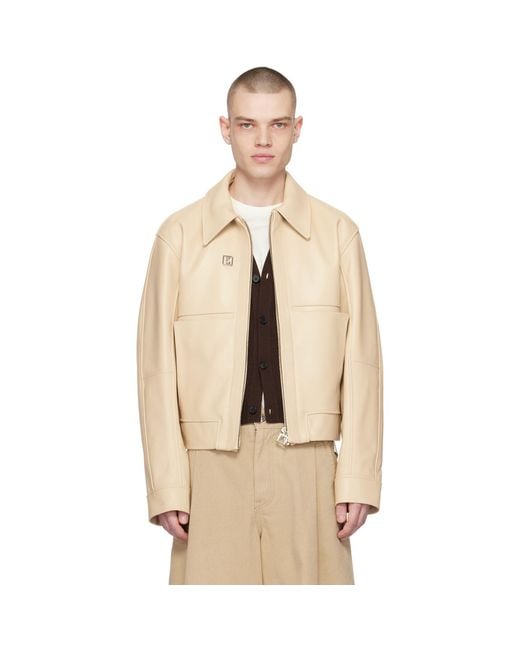 Wooyoungmi Natural Beige Cropped Leather Jacket for men