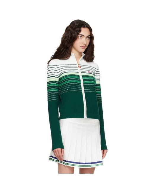 Casablanca Green Boucle Stripe Zip‑Up Track Jacket