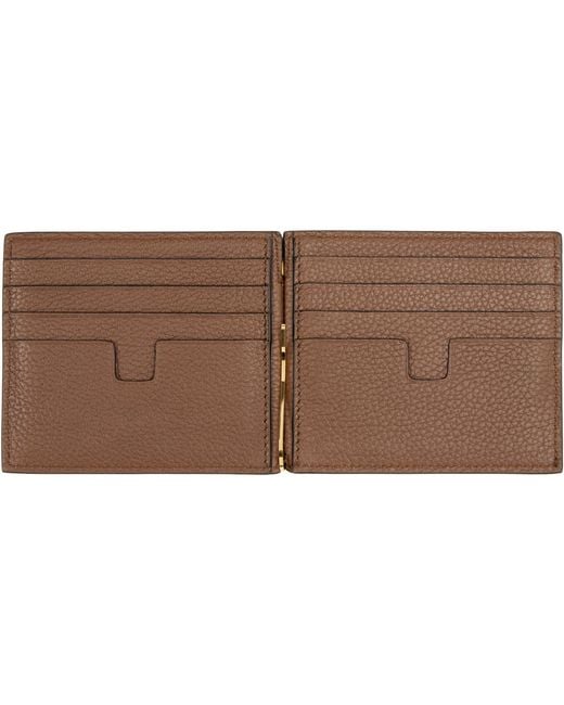 Tom Ford Brown Grained Leather Money Clip Wallet for men