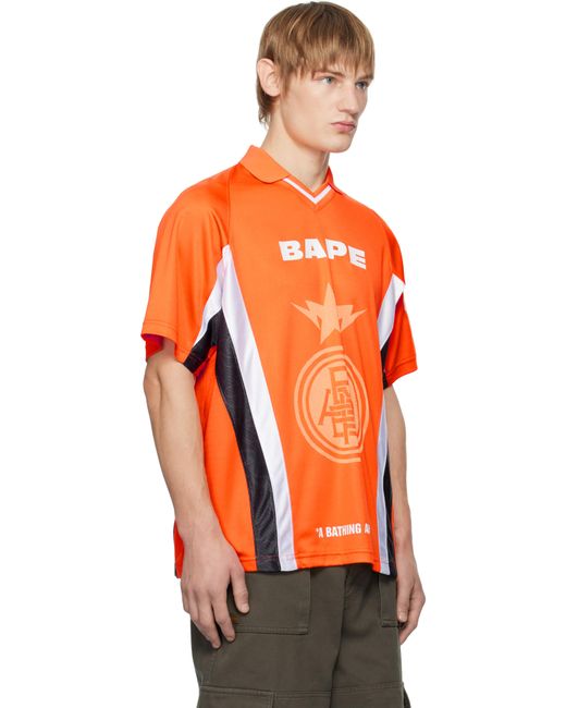 A Bathing Ape Orange Multi Logo Soccer Jersey T-Shirt for men