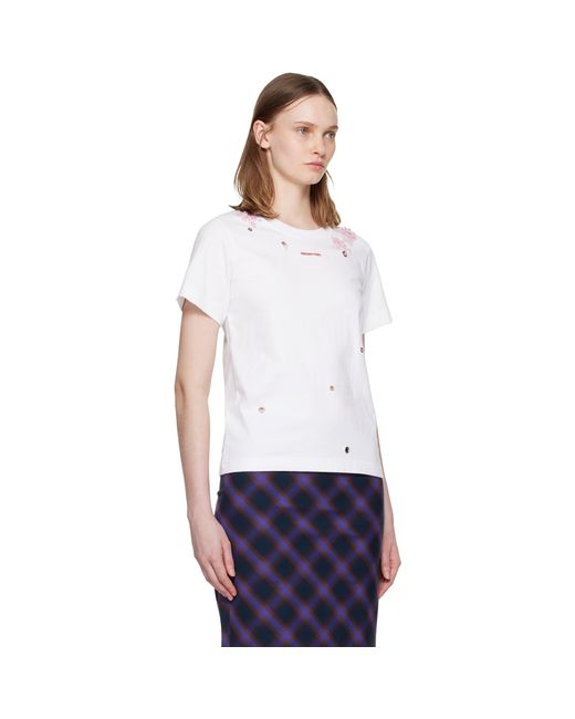 ShuShu/Tong White Grommet Embroidered Floral T-Shirt