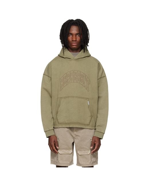 Represent Green Khaki Embellished Hoodie for men