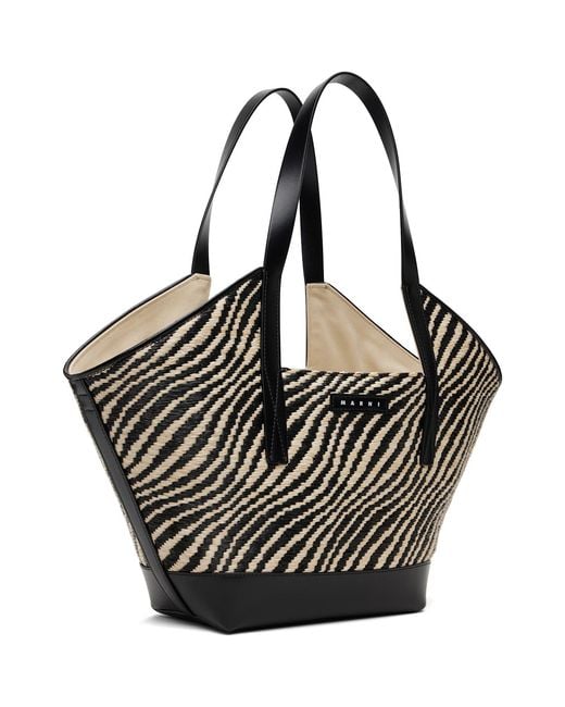 Marni Black Raffia-Effect Waves Small Tote